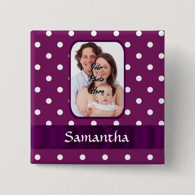 Badge Carré 5 Cm Pointe de polka violette (Devant)