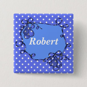 Badge Carré 5 Cm Points élégants et frais de couleur bleue  Bouton 