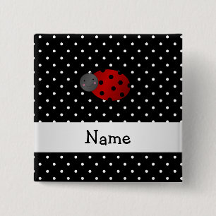 Badge Carré 5 Cm Pois nommé personnalisé de noir de coccinelle