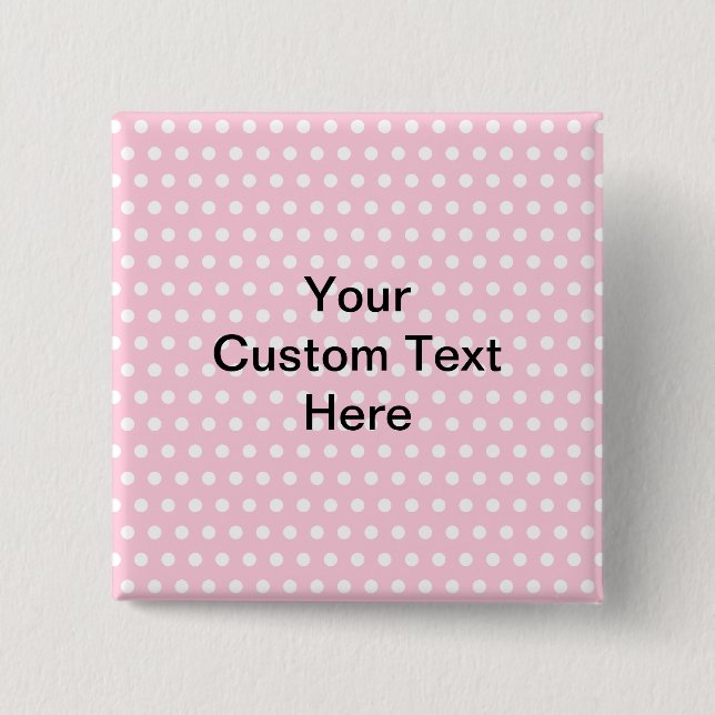 Badge Carré 5 Cm Pois rose, avec le texte noir fait sur commande (Devant)