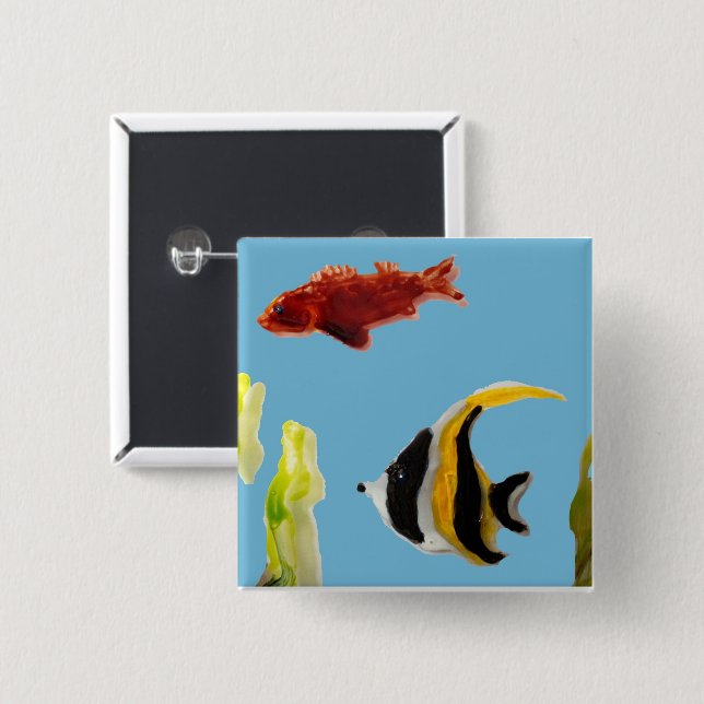 Badge Carré 5 Cm Poisson aquatique (Devant & derrière)
