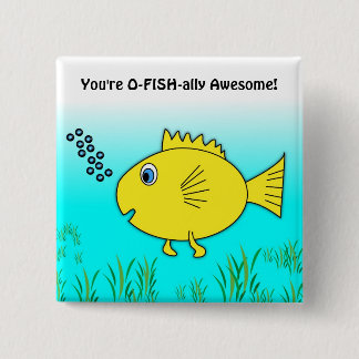 Badge Carré 5 Cm Poisson dessin animé de natation O-Poisson-ialemen