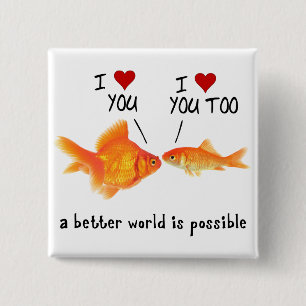 Badge Carré 5 Cm Poisson d'or amoureux Je vous coeur