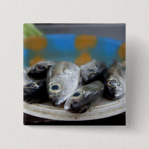 Badge Carré 5 Cm Poisson frais sur le marché aux poissons Mercado d