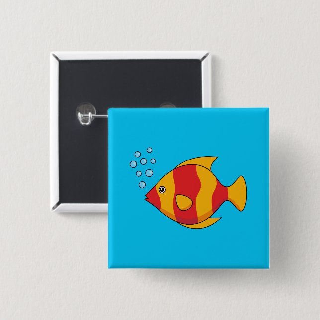 Badge Carré 5 Cm Poisson rouge orange tropical (Devant & derrière)