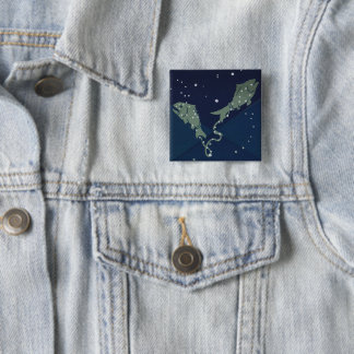 Badge Carré 5 Cm Poissons Constellation Zodiaque Vintage Astrologie