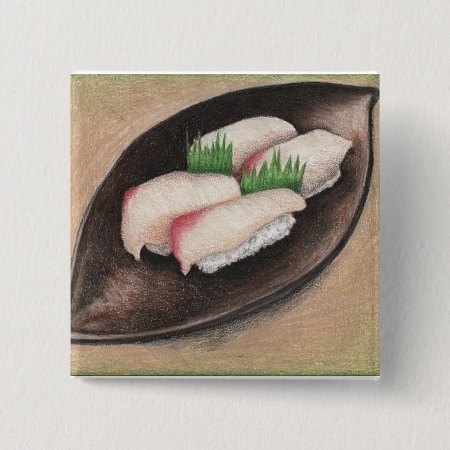 Badge Carré 5 Cm Poissons pâles, bouton Brown de plat (Devant)