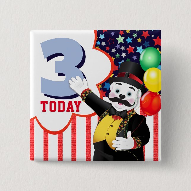 Badge Carré 5 Cm Polar Bear Circus Anniversaire de enfant Party (Devant)