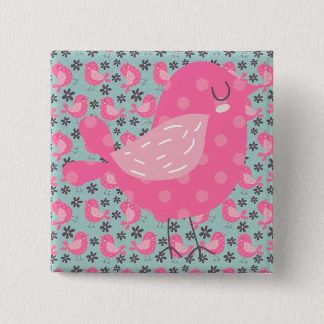 Badge Carré 5 Cm Polka Dot Birds and Flowers (Devant)