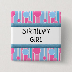 BADGE CARRÉ 5 CM POLKA DOT THÈME ANNIVERSAIRE FILLE NIP