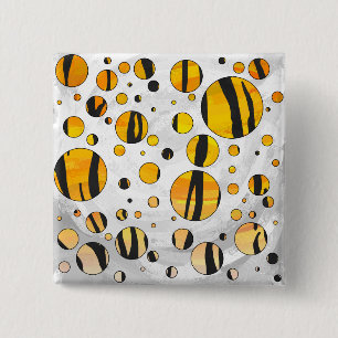 Badge Carré 5 Cm Polka Dot Tiger noir et orange