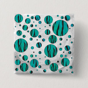 Badge Carré 5 Cm Polka Dot Tiger noir et Turquoise