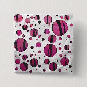 Badge Carré 5 Cm Polka Dot Tiger rose chaud et noir