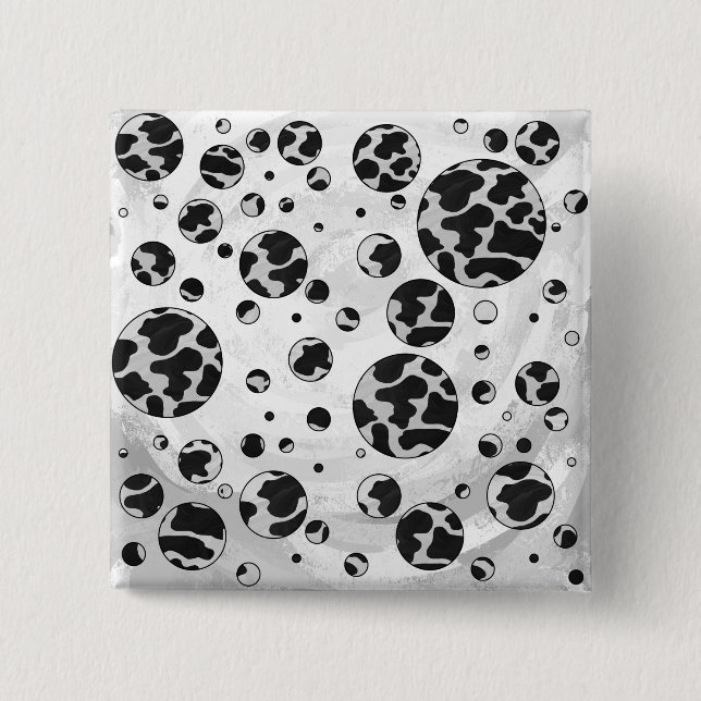 Badge Carré 5 Cm Polka Dot Vache noir et blanc (Devant)