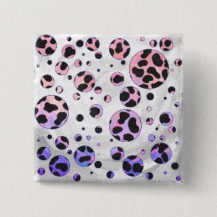 Badge Carré 5 Cm Polka noire et rose de Dalmatie Imprimer