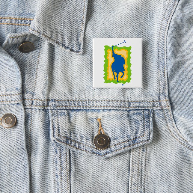 Badge Carré 5 Cm Polo Player Silhouette Modern Horseback Sports (Créateur téléchargé)