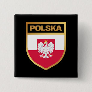 Badge Carré 5 Cm Polska / Pologne Drapeau Bouclier & Emblème