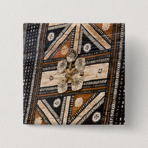 Badge Carré 5 Cm Polynésie, Royaume des Tonga. Détail de tapa