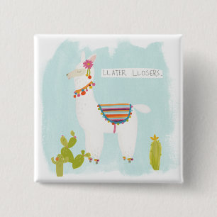 Badge Carré 5 Cm Pom Pom Llama Rama - Llater Llosers