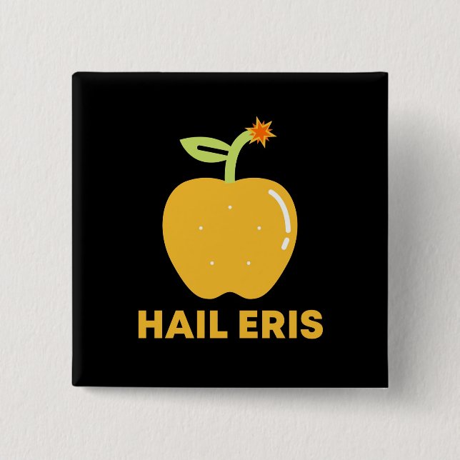 Badge Carré 5 Cm Pomme de Discord Hail Eris Button (Devant)