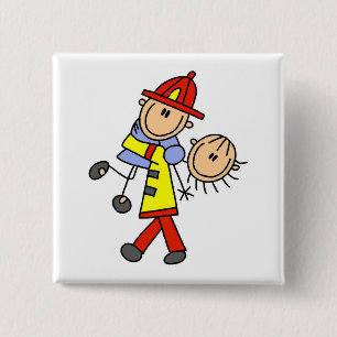 Badge Carré 5 Cm Pompier bonhomme allumette sauvant des vies