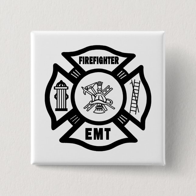 Badge Carré 5 Cm Pompier EMT (Devant)