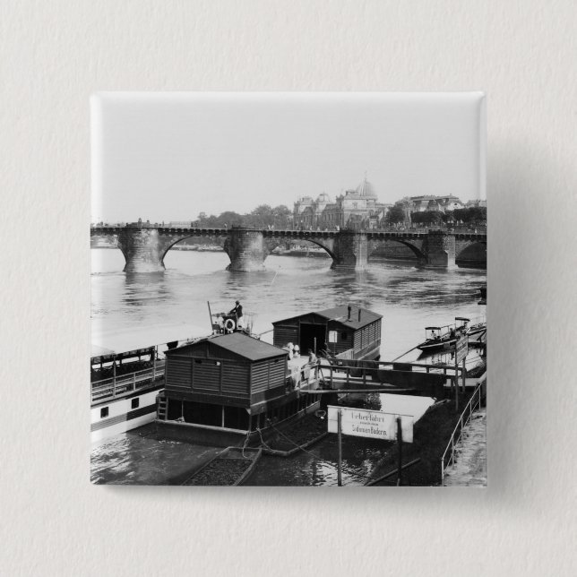 Badge Carré 5 Cm Pont d'Augustus, Dresde, c.1910 (Devant)
