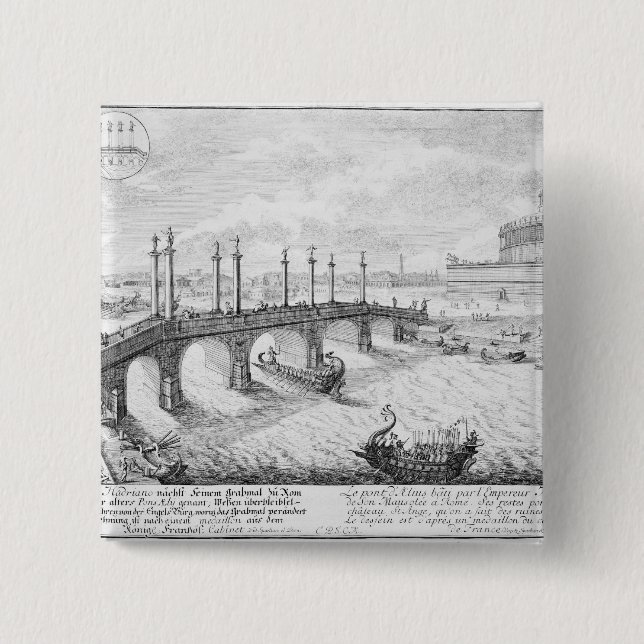 Badge Carré 5 Cm Pont de mausolée d'Aelius et de Hadrian (Castel S (Devant)