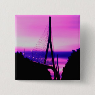 Badge Carré 5 Cm Pont de Normandie, Le Havre, France 2