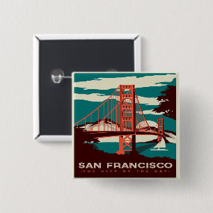 Badge Carré 5 Cm Pont d'or de style Vintage San Francisco