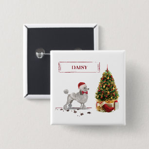 Badge Carré 5 Cm Poodle gris drôle Chien de Noël avec arbre