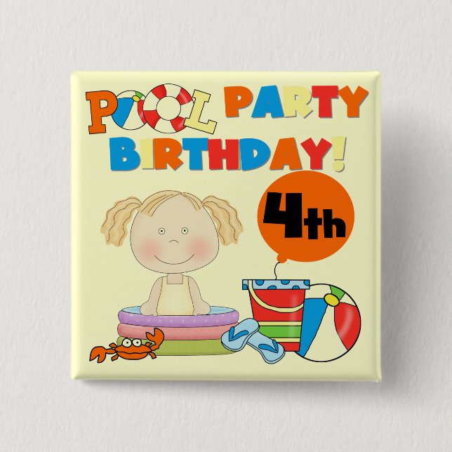 Badge Carré 5 Cm Pool Party 4th Birthday Tshirts et cadeaux (Devant)