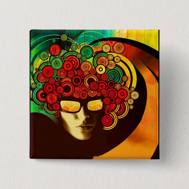 Badge Carré 5 Cm pop art psychédélique (Devant)