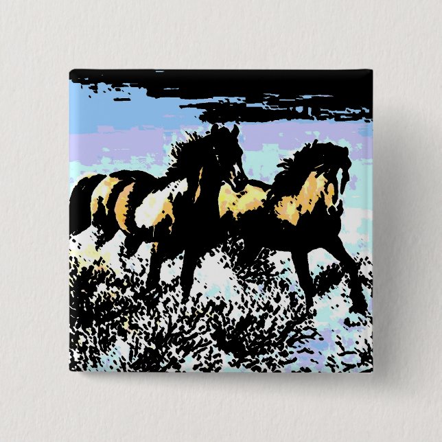 Badge Carré 5 Cm Pop Art Runses Horses (Devant)