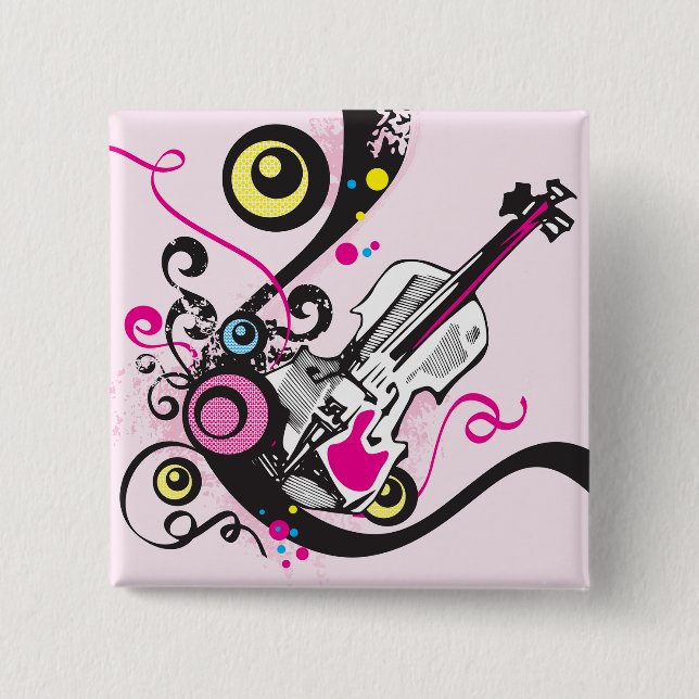 Badge Carré 5 Cm Pop Art Violin Abstract Musical Punk Rock (Devant)