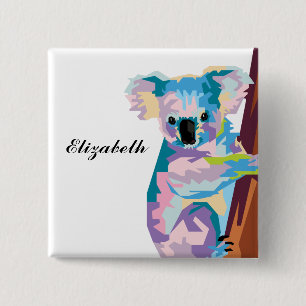Badge Carré 5 Cm Pop coloré personnalisé Koala