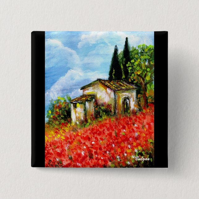 BADGE CARRÉ 5 CM POPIES EN TOSCANE (Devant)