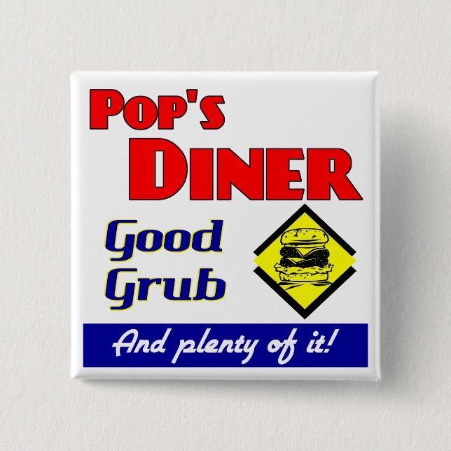 Badge Carré 5 Cm Pops Diner Cuisine Dire Pinback (Devant)