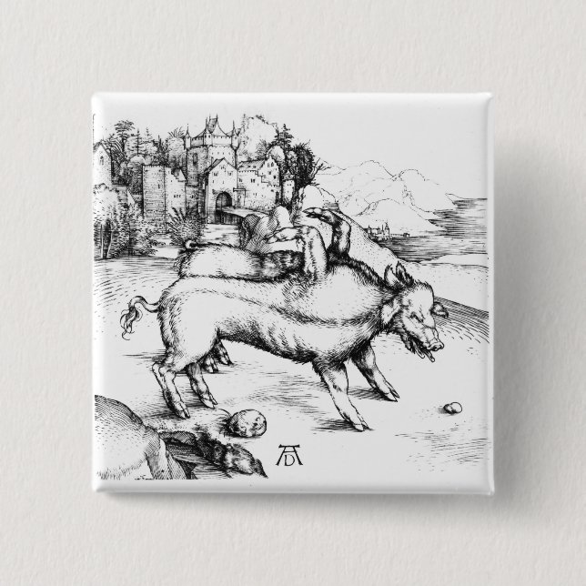 Badge Carré 5 Cm Porc monstrueux (Devant)
