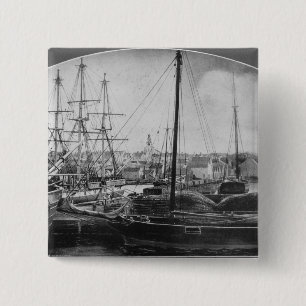 Badge Carré 5 Cm Port de pêche à la baleine, New Bedford