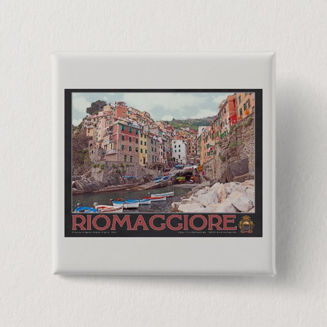 Badge Carré 5 Cm Port de Riomaggiore (noir) (Devant)