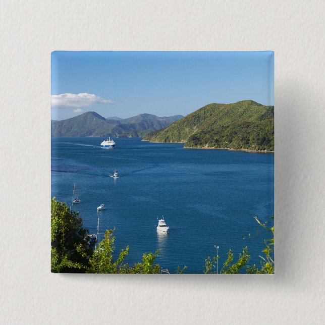 Badge Carré 5 Cm Port Picton, Marlborough Sounds, Sud (Devant)
