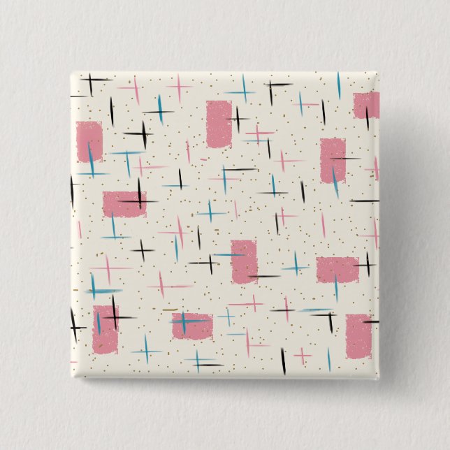 Badge Carré 5 Cm Porte - clé du bouton Motif rose atomique rétro (Devant)