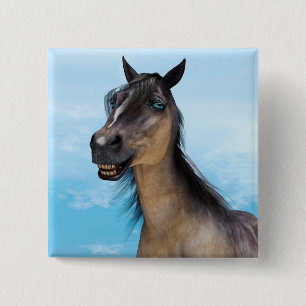 Badge Carré 5 Cm Portrait d'art humoristique de cheval souriant