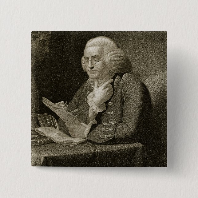 Badge Carré 5 Cm Portrait de Benjamin Franklin, gravé par Thomas (Devant)