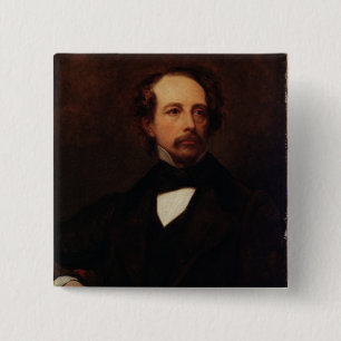 Badge Carré 5 Cm Portrait de Charles Dickens 1855