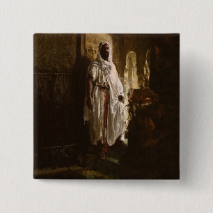 Badge Carré 5 Cm Portrait de chef maure, peinture d'art africain