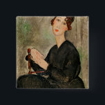 Badge Carré 5 Cm Portrait de Dedie Hayden, 1918<br><div class="desc">Portrait de Dedie Hayden,  1918 % pipe% par emplacement d'art d'Amedeo Modigliani | : d'Art national de Musee Moderne,  Centre Pompidou,  nombre de collection italien d'image de l'artiste | de Paris,  France | : XIR204968</div>