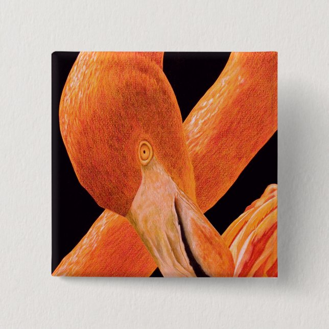 Badge Carré 5 Cm Portrait de Flamant rose (Devant)