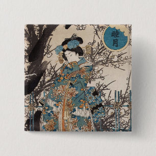 Badge Carré 5 Cm Portrait de geisha japonaise vintage classique uki